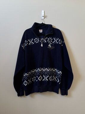 The Disney Store Vintage navy fleece Mickey Mouse Ski Lodge pullover sweater 💜